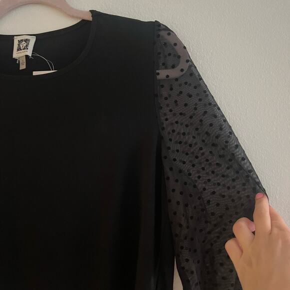 NWT Anne Klein Polka Dot Sheer Sleeves Black Blouse Small - Picture 3 of 10